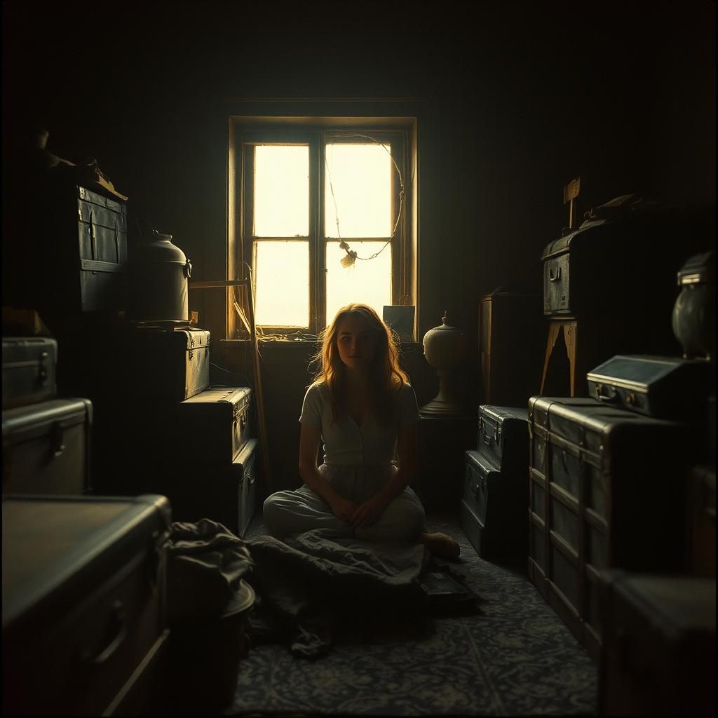 Nostalgic Attic Scene with Emma: 35mm Film Style