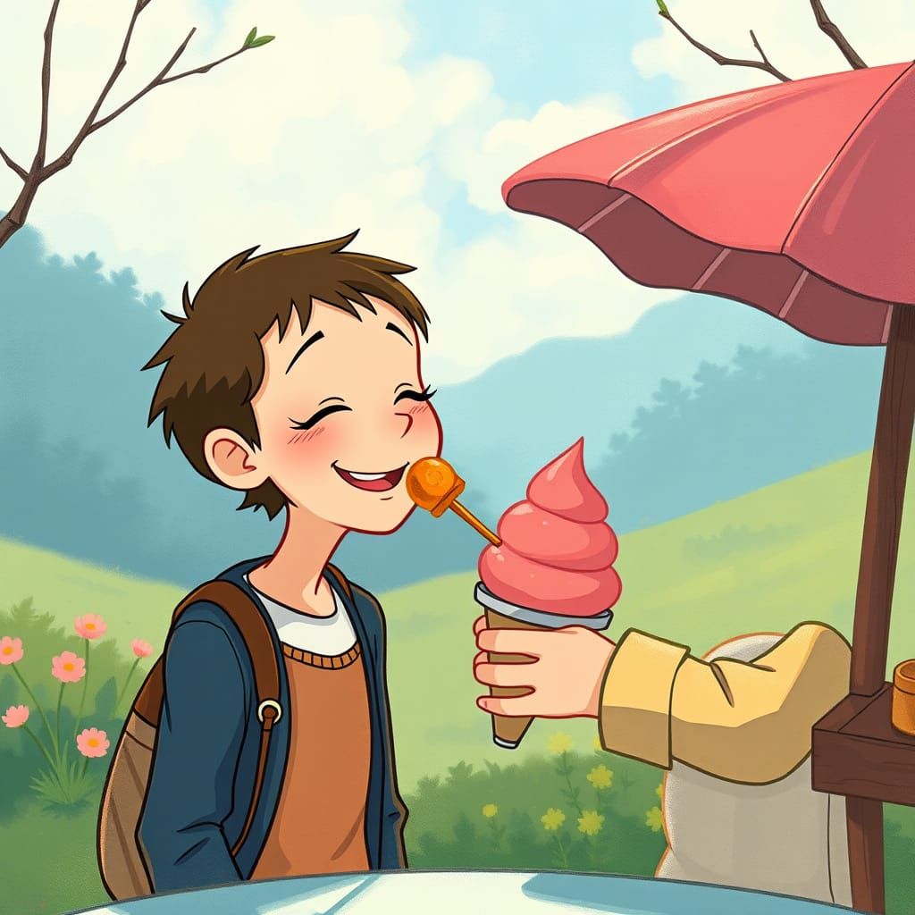 A Woman Offers a Colorful Ice Cream to a Friend in a Joyful ...