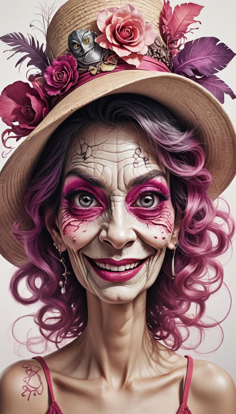 Troll Portrait in Vibrant Coral and Magenta Hues
