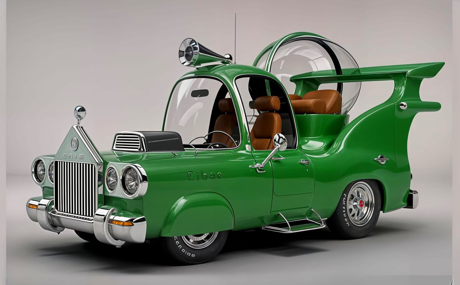 Retro-Futuristic Green Bubble Car Design