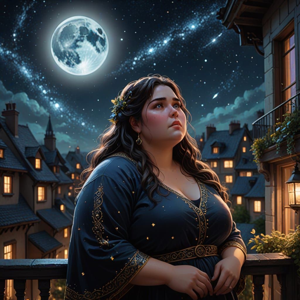 Fantasy Art of Woman Gazing at Stars