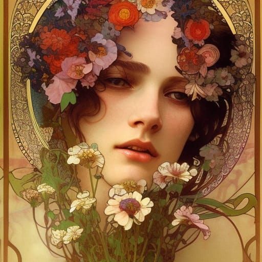 Elegant Woman Portrait in Art Nouveau Style