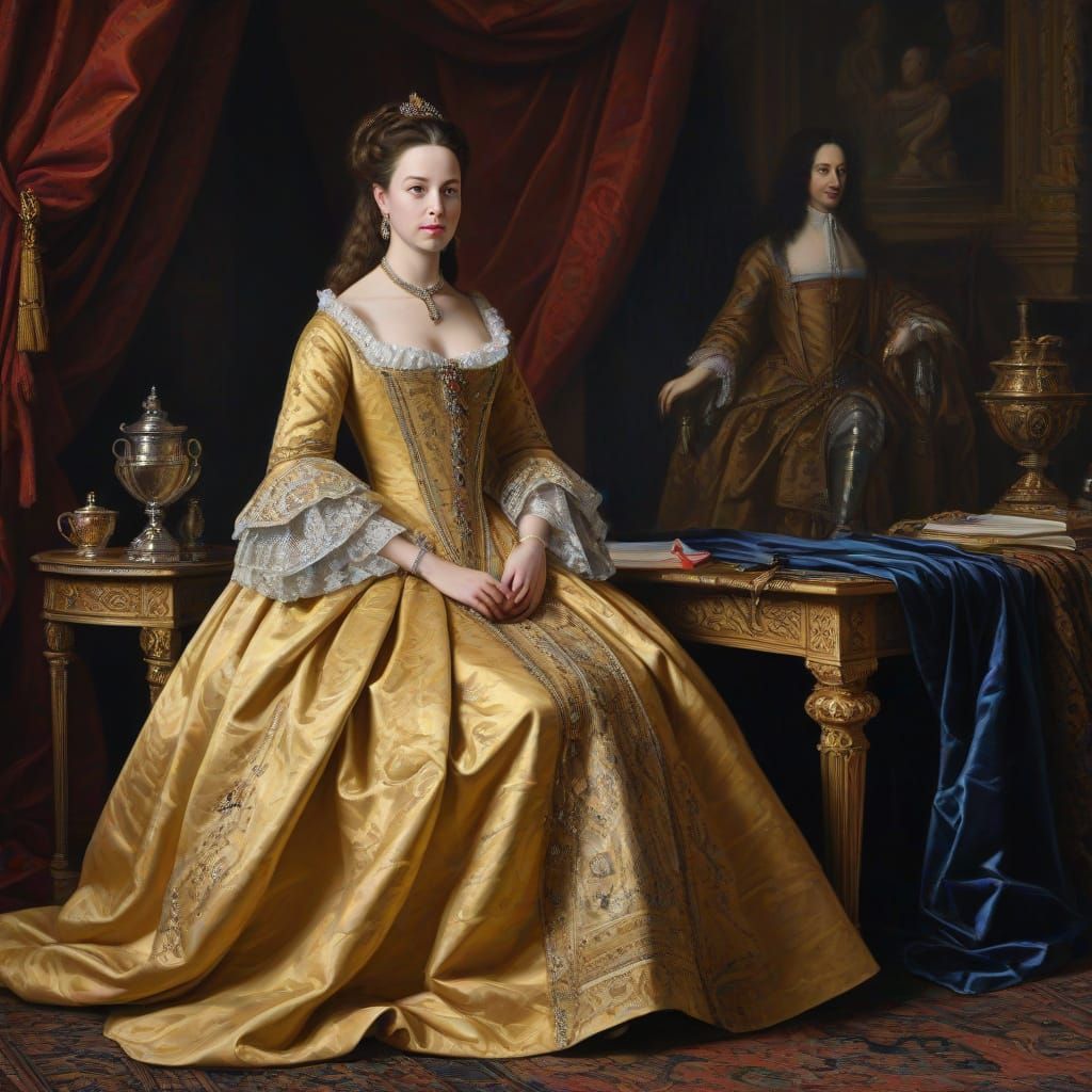 Baroque Queen Catherine of Braganza in Royal Splendor
