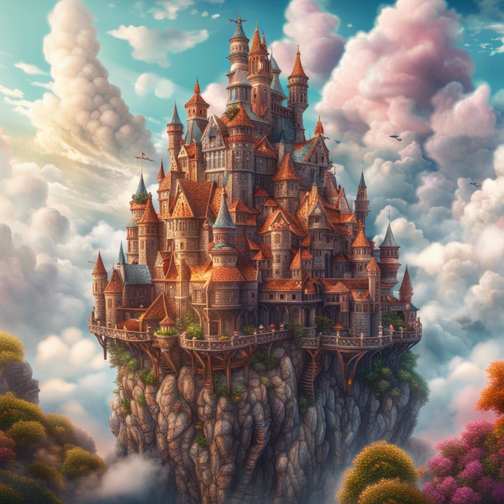 Grand Fairy Castle in the Clouds: Digital Art
