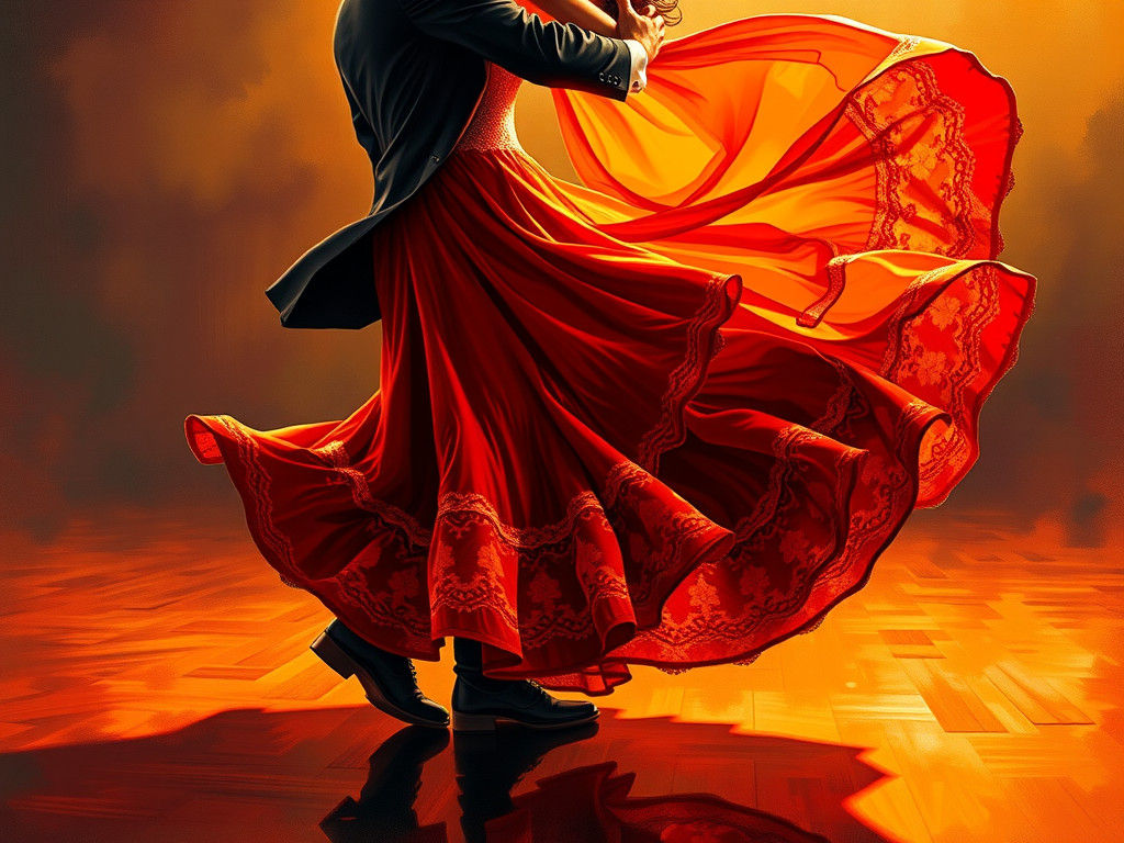 Elegant Tango Couple in Crimson and Black