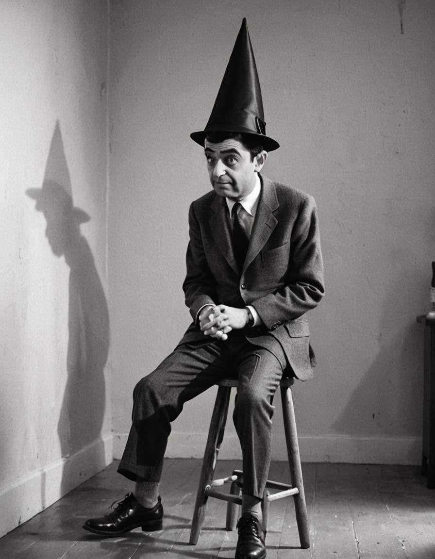 Mr. Bean in Dunce Hat: Classic Sitcom Still