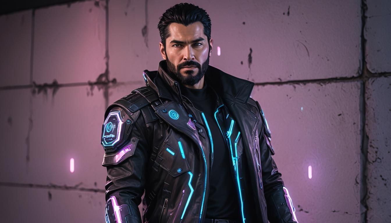 Cyberpunk Mercenary in Bioluminescent Neon City