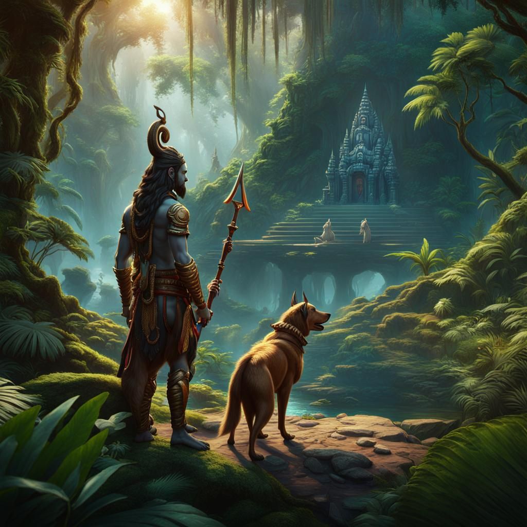 Lord Shiva and Dog in Jungle Art