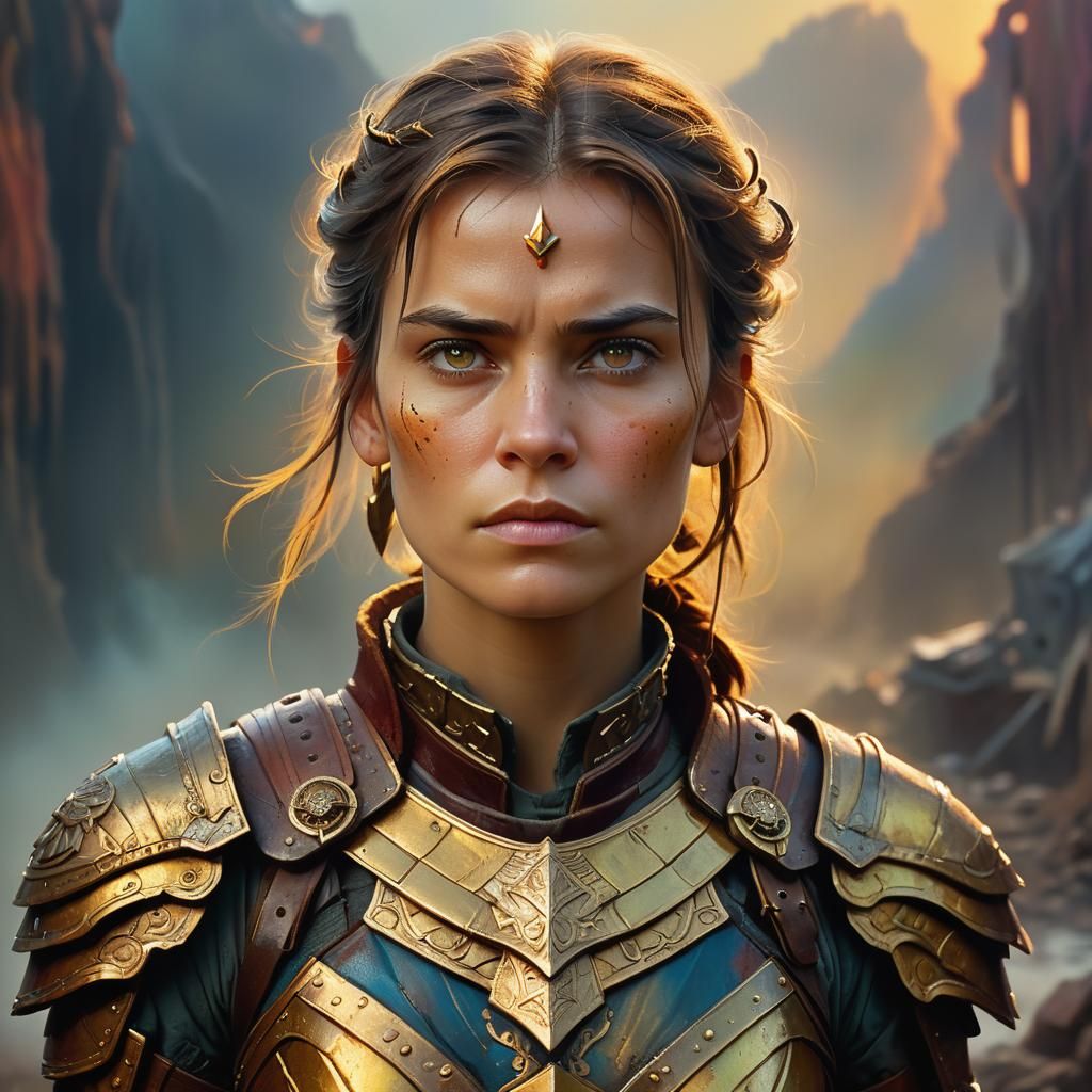 Strong Woman Captain in Vibrant Oil Painting Style