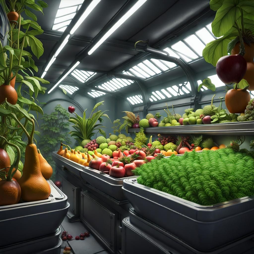Lush Underground Bunker Hydroponic Garden in Sci-Fi Style