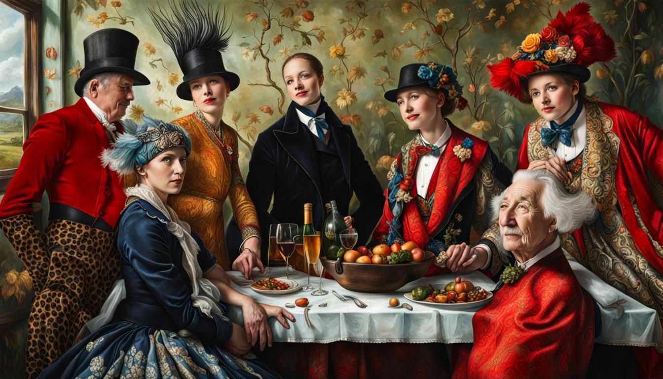 Surreal Restaurant Scene with Exotic Aliens in Photorealisti...