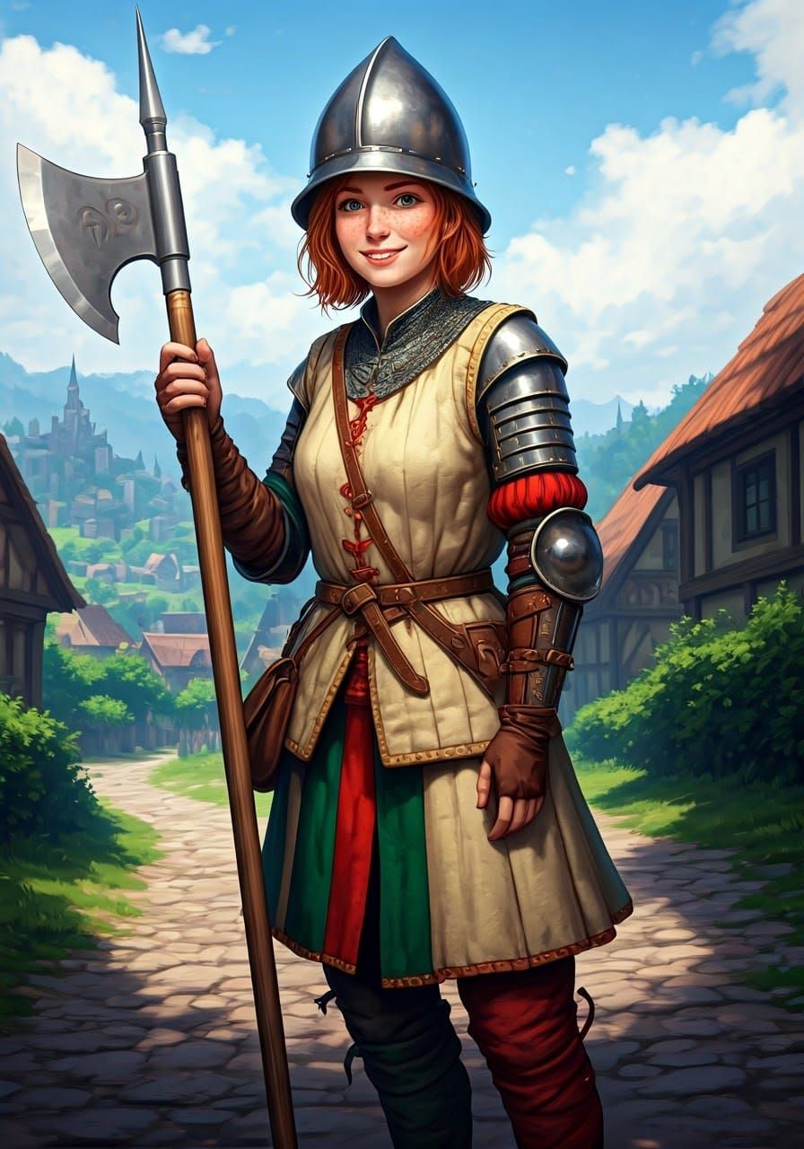 Medieval Maiden Warrior in Heraldic Armor