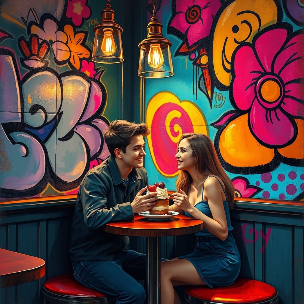 Couple in a Colorful Cafe