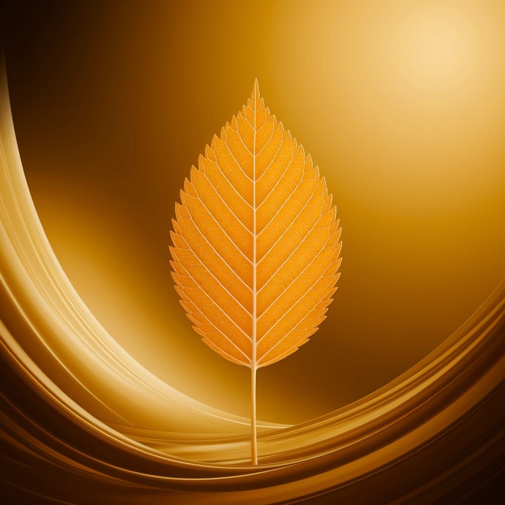 Vibrant Yellow Leaf with Geometric Veins on Golden Gradient