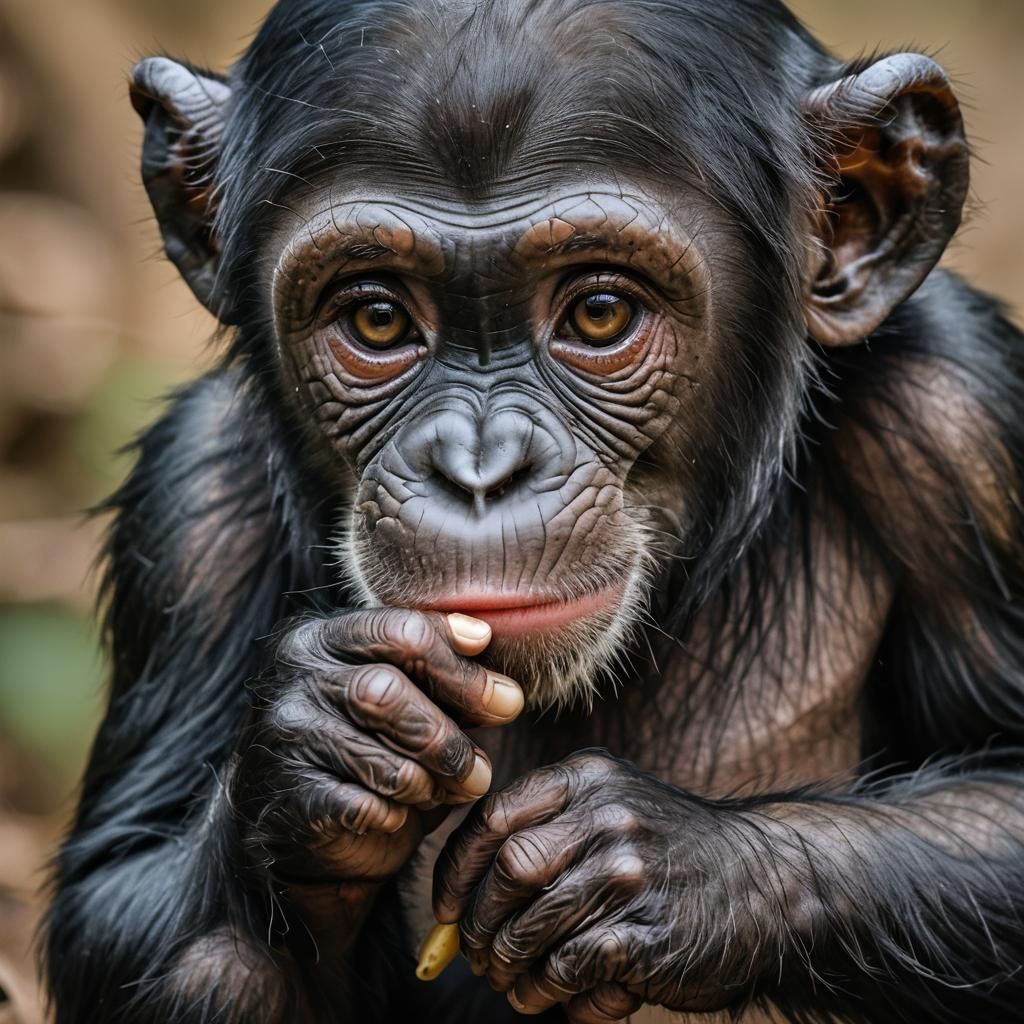 Baby Chimpanzee in Natural Habitat, Wildlife Photography