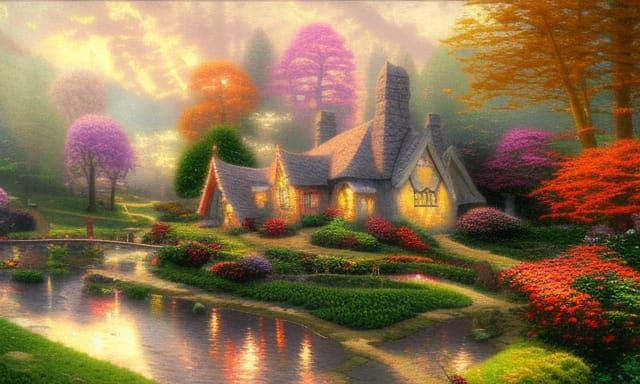 Autumn Fantasy Village House in Ethereal Style