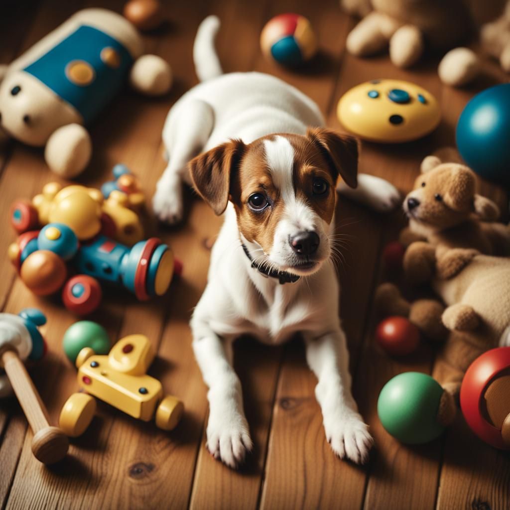 Adorable Jack Russell Puppy Surrounded by Toys