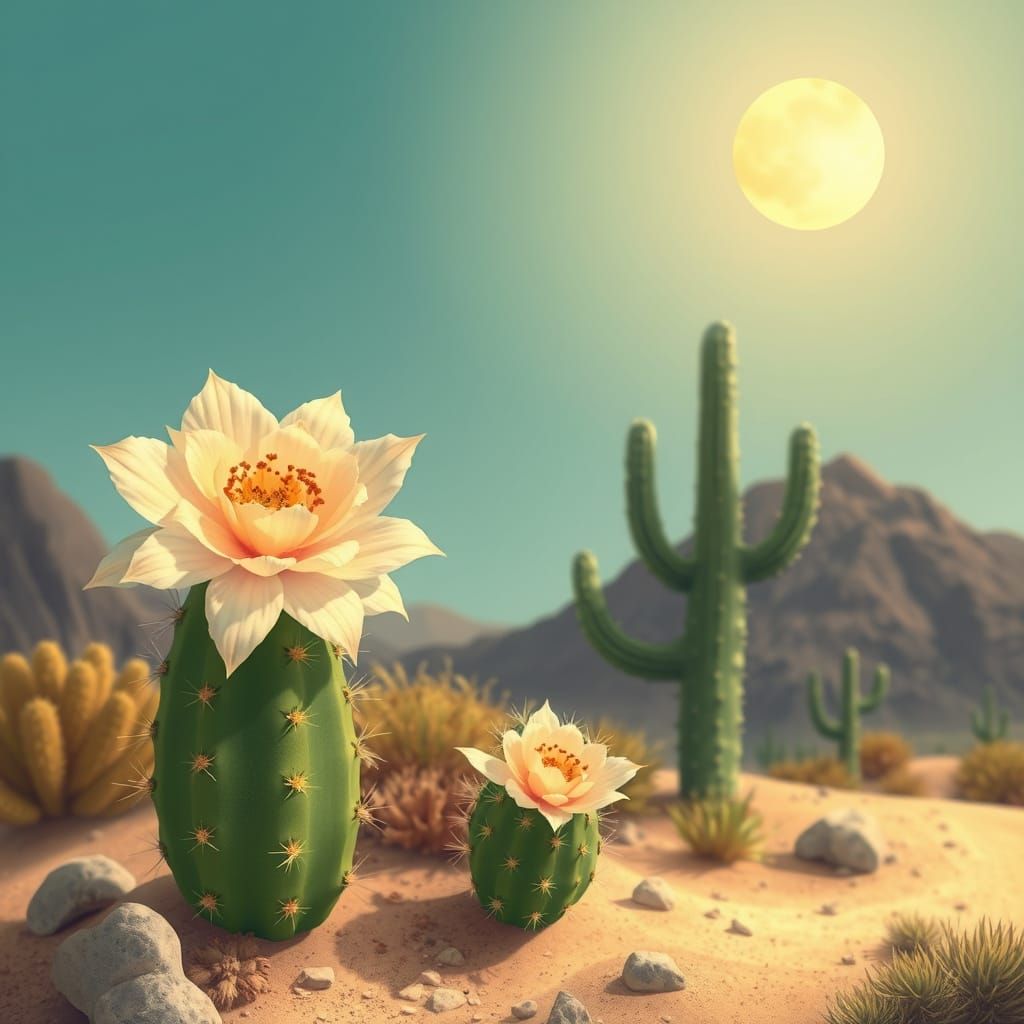 A Desert Cacti Blooms in Whimsical Storybook Style
