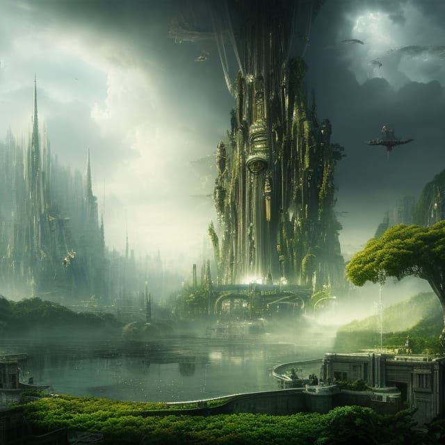 Lush City of the Future with Floating Gardens