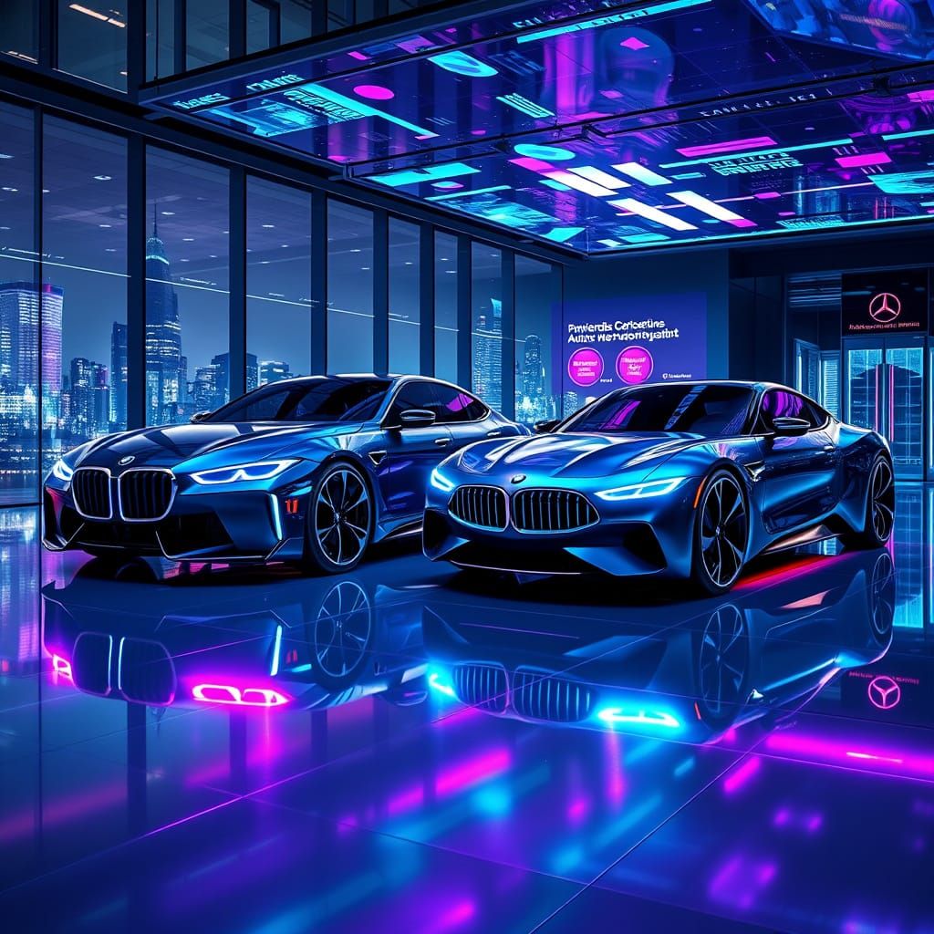 Luxury Concept Cars in Futuristic Showroom