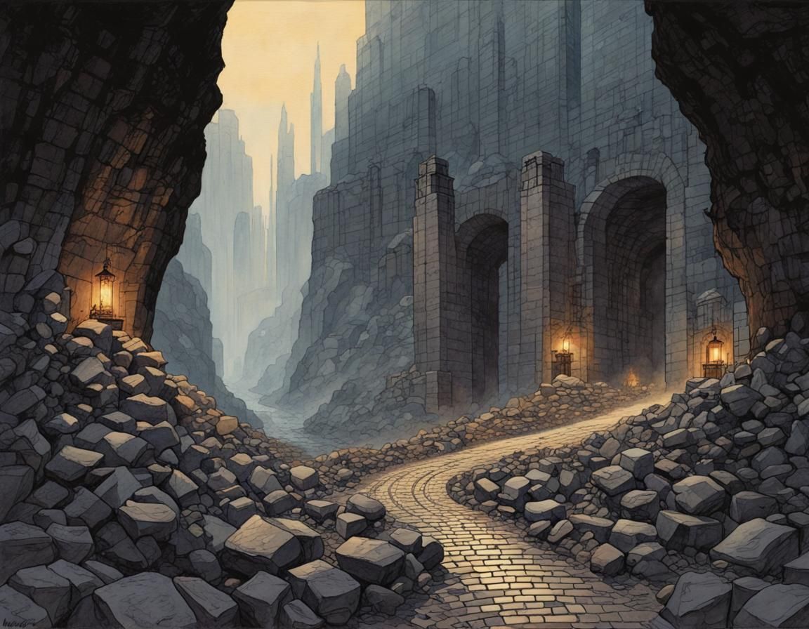 Dark Mystical Path Through Art Deco Inspired Mines