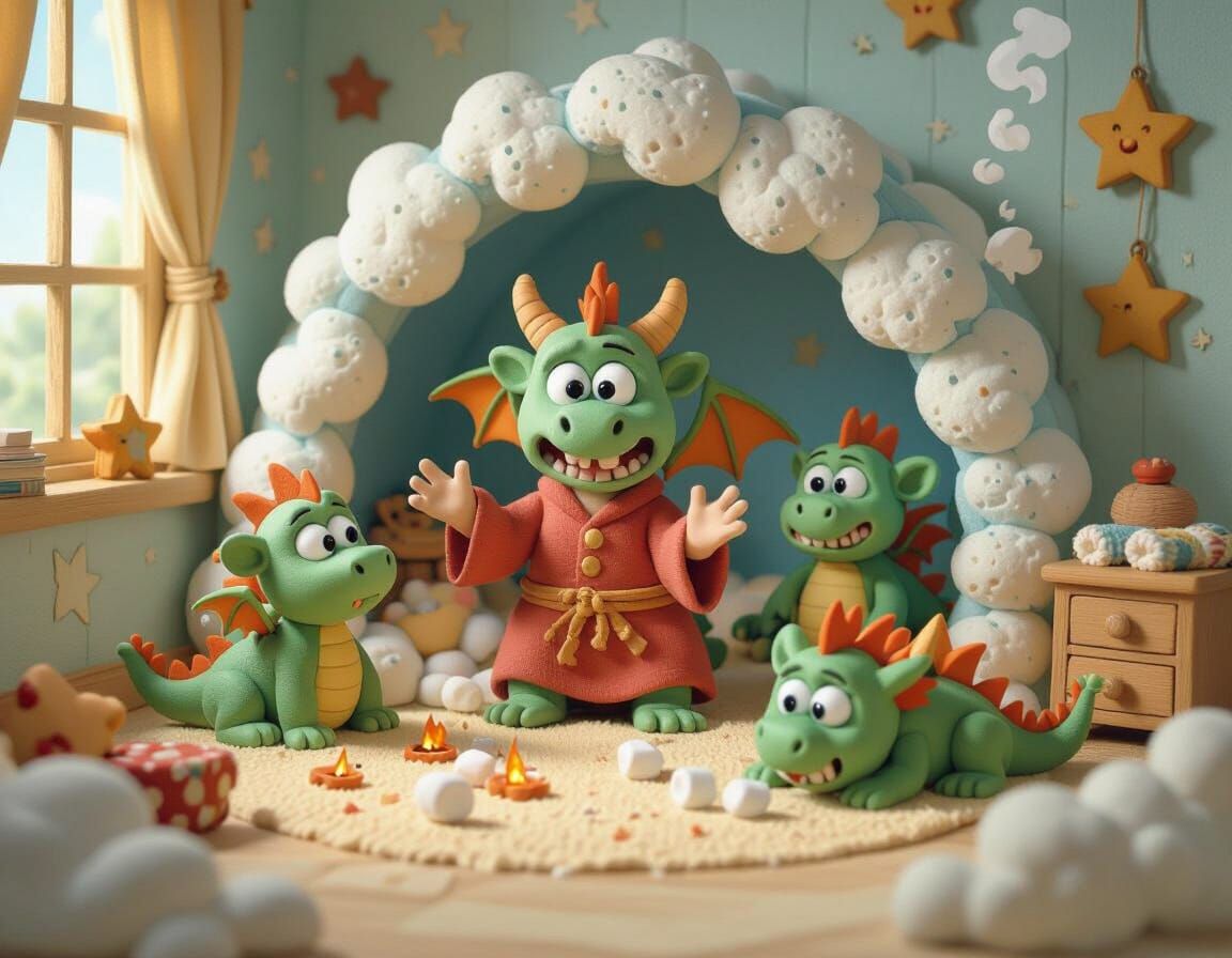 Claymation Baby Dragon Babysitter in Enchanted Nursery