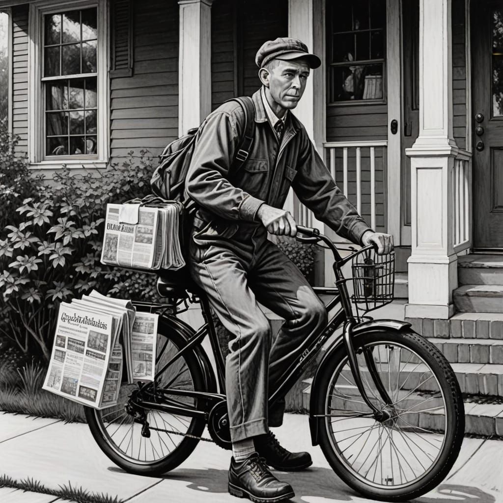 Biking Teen Newspaper Boy Delivering Papers