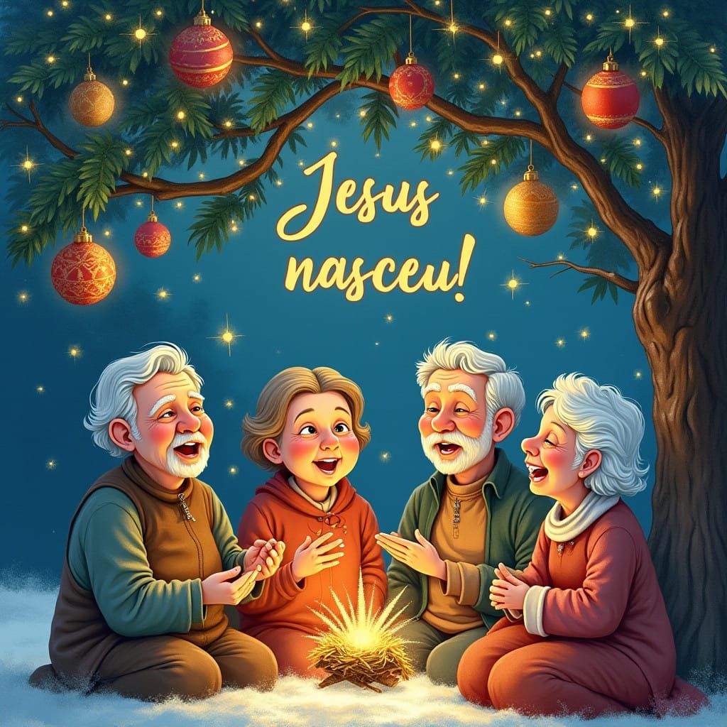 Watercolor Christmas Card with Joyful Grupo de Alegria do Vi...