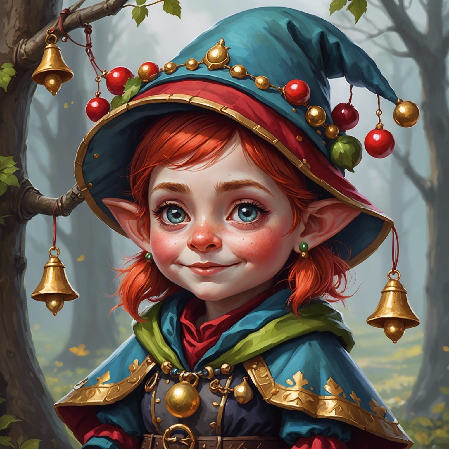 Lively Gnome Jester in Medieval City Portrait