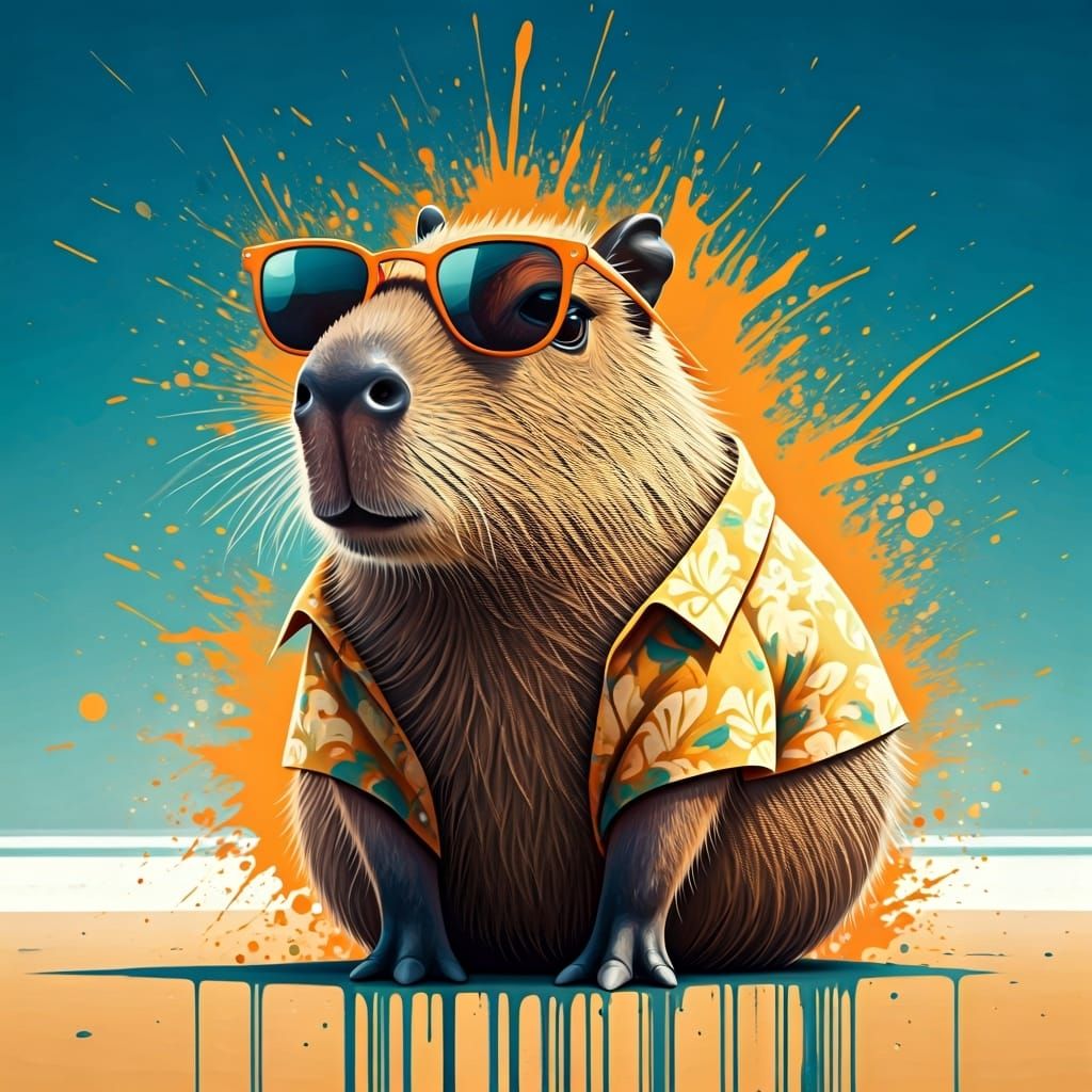 Capybara Beach Vacation in Graffiti Art Style