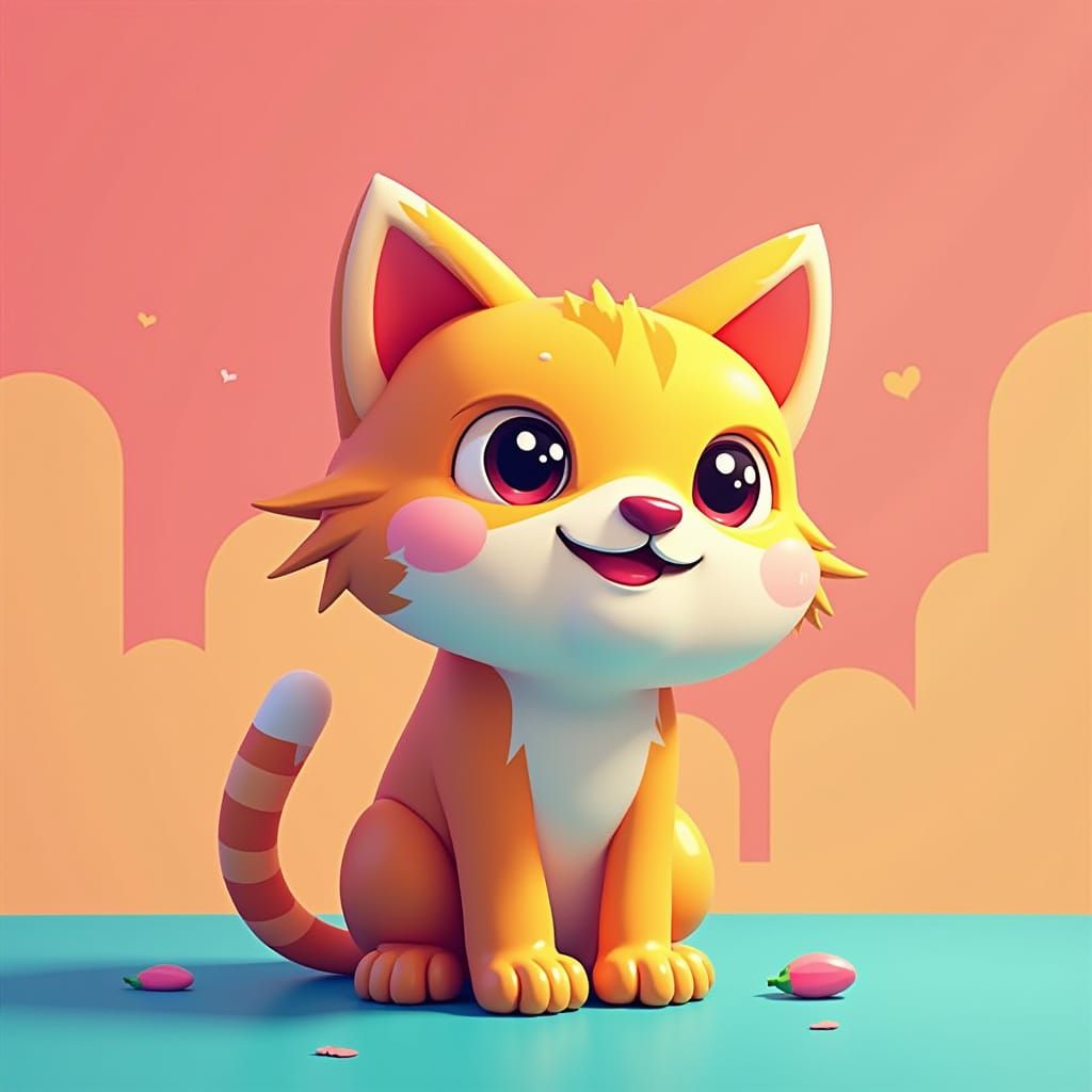 Vibrant Roblox-Inspired Blocky Cat