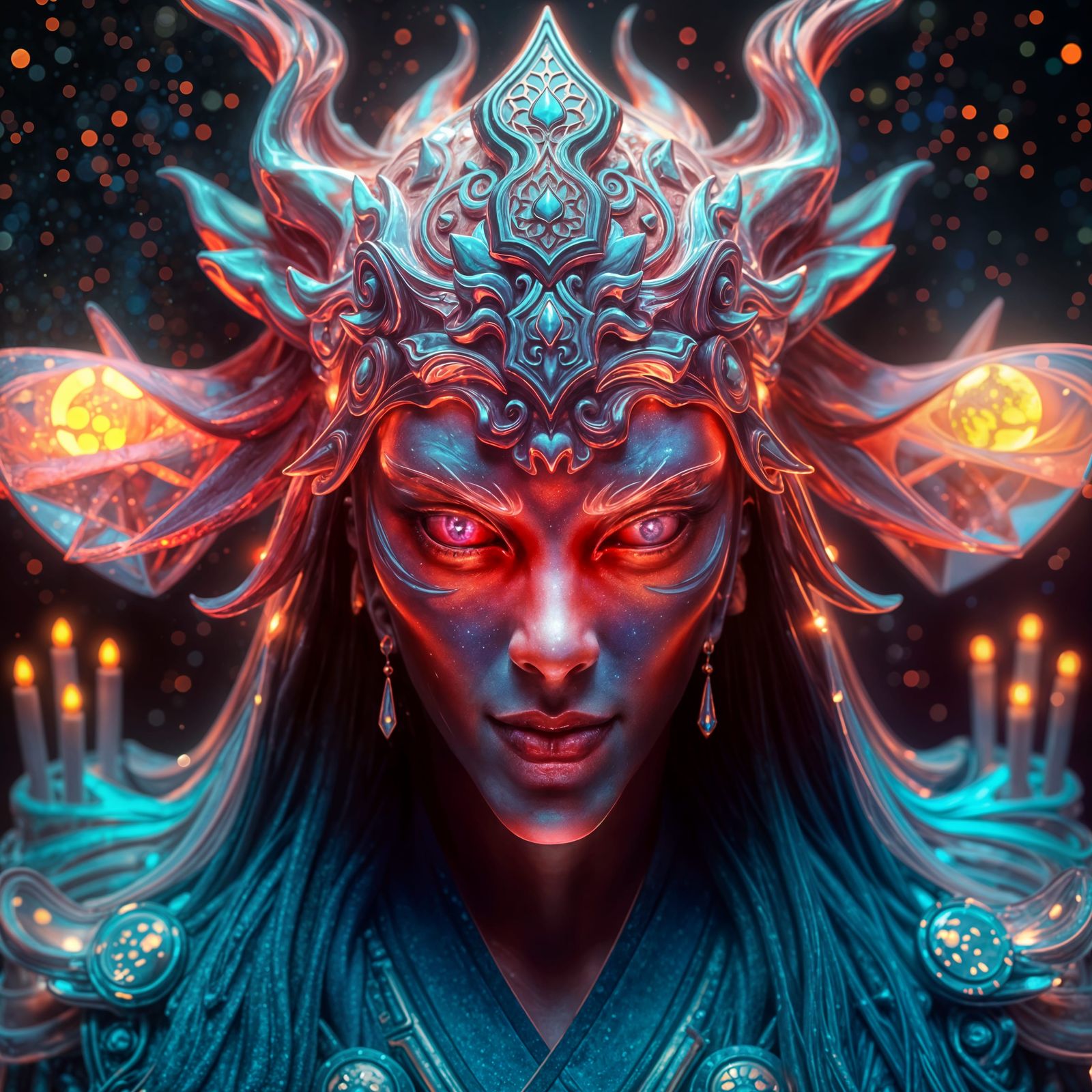 Iridescent Light Being Portrait in Aetherpunk Style