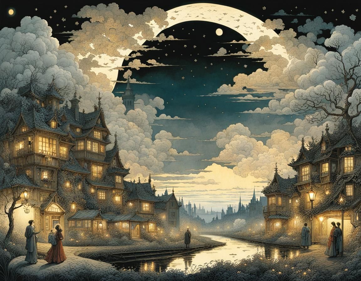 Surreal Evening Love Song with Ornamental Clouds