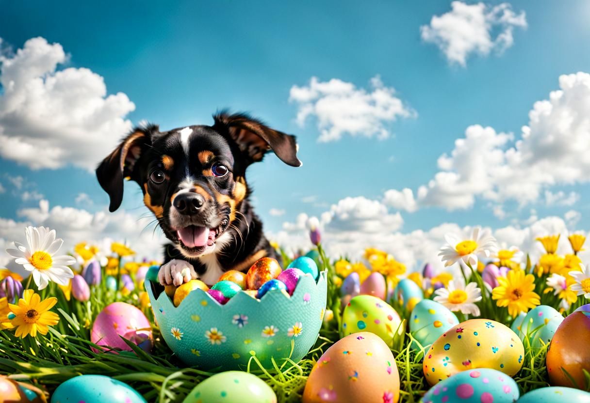 Dog Emerges from Easter Egg