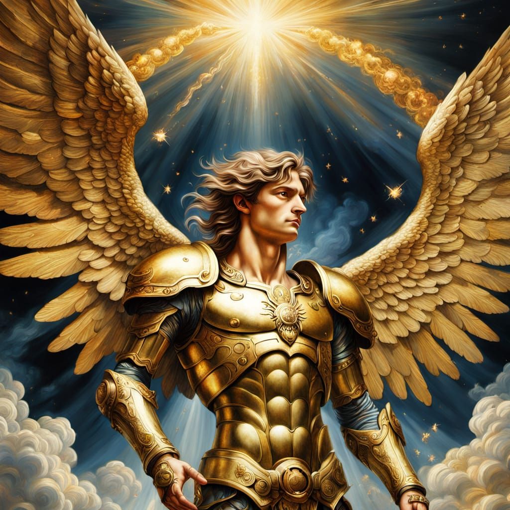 Battle Angel Descends: Renaissance Painting in Golden Light