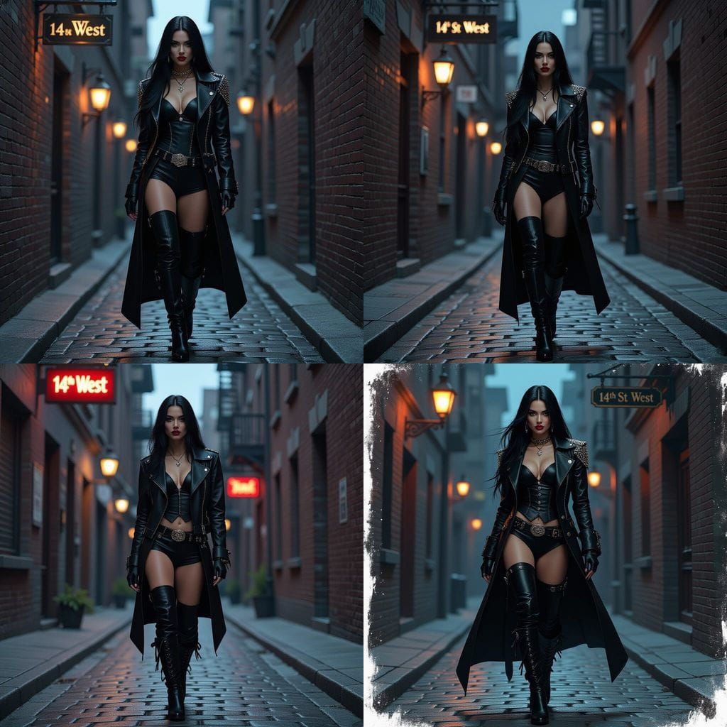 Leather and Diamond Goth Girl in Dark Alley, Vallejo Style