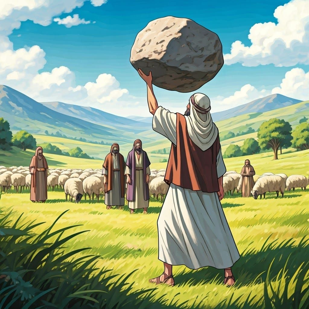 Ancient Jacob Defies Gravity in a Serene Biblical Landscape