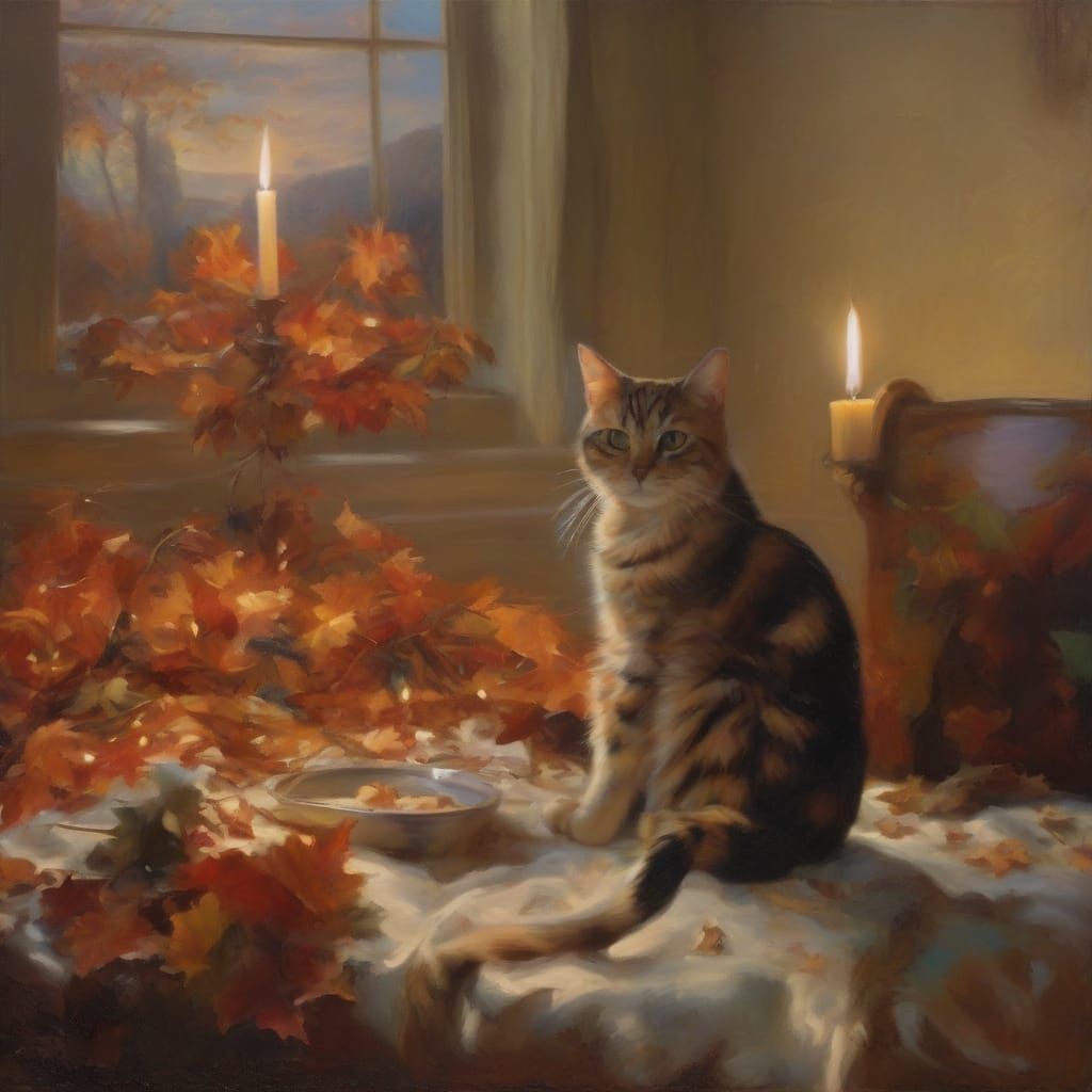 Cats' Romantic Autumn Date Night in Realism Style
