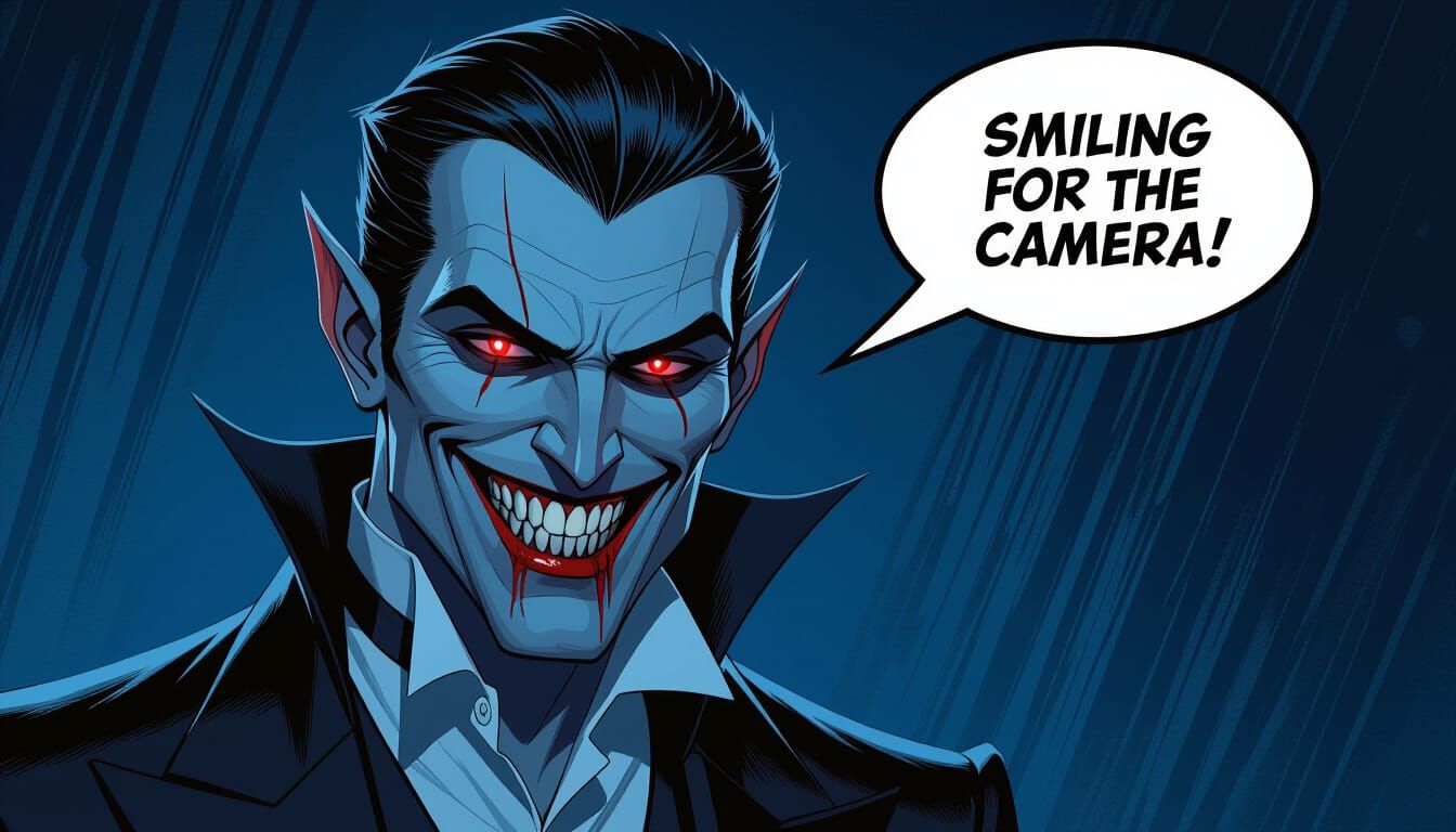 Vampire Concept Art with Blood-Stained Fangs