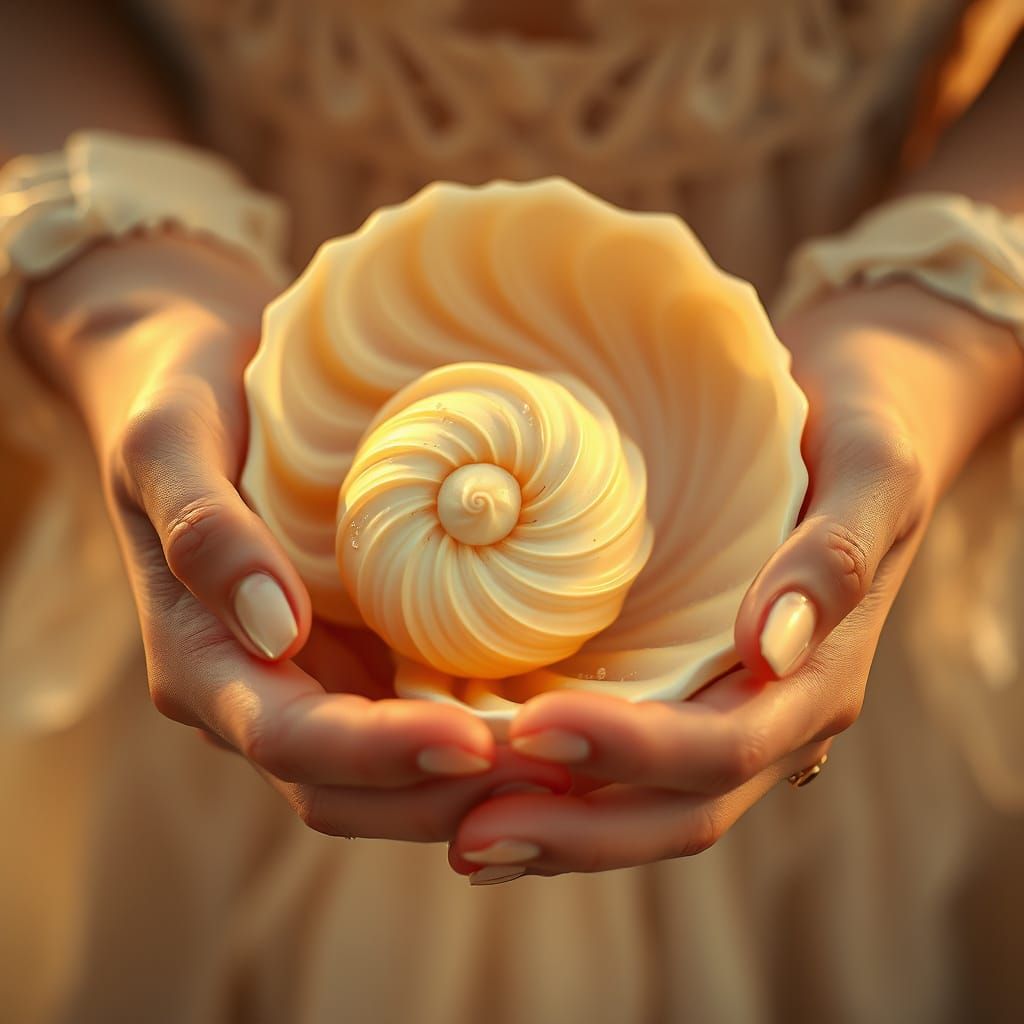 Seashell in Gentle Hands: Digital Art