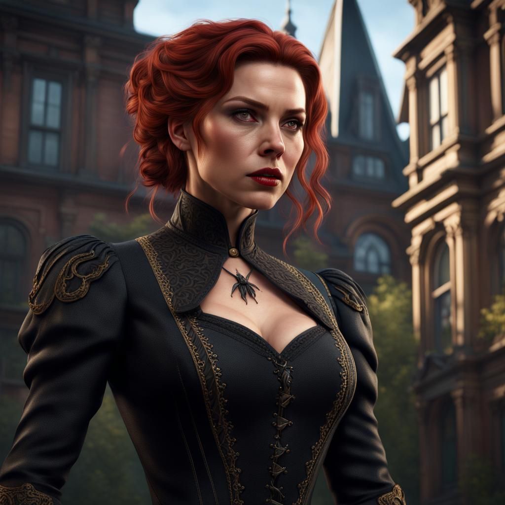 Black Widow in Victorian Dress: Hyperrealistic Art