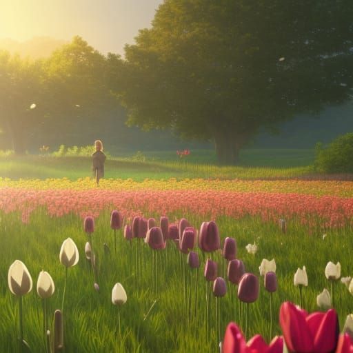 Vivid Tulip Meadow, Fantasy Matte Painting