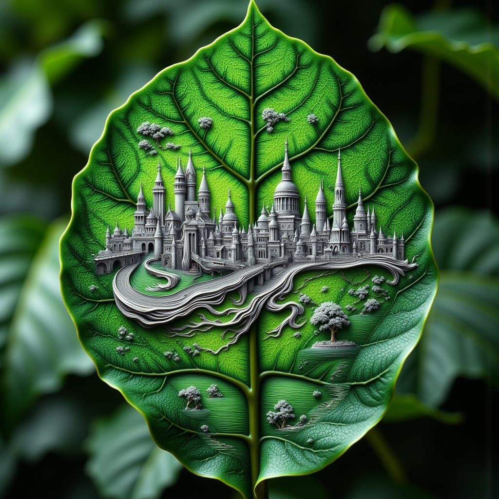 Stylized Leaf in Art Nouveau Style