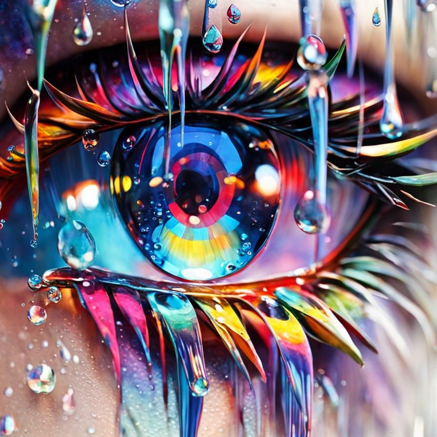 Surreal Hyper Realistic Raindrops in Tranquil Tears Style
