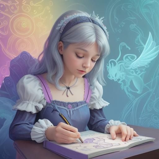 Isabella's Enchanted Sketchbook: A 3D Digital Art Cartoon