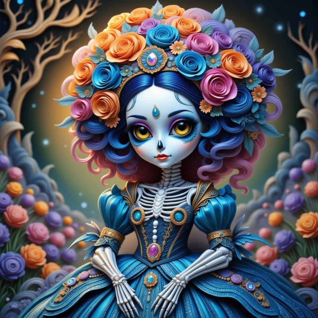Colorful Skeleton Queen in French Court Gown