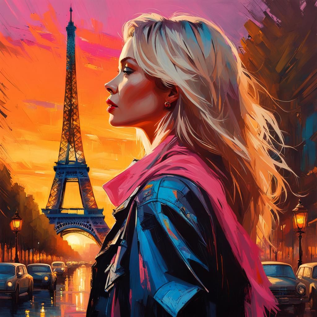 Eiffel Tower Sunset: Colorful Matte Painting