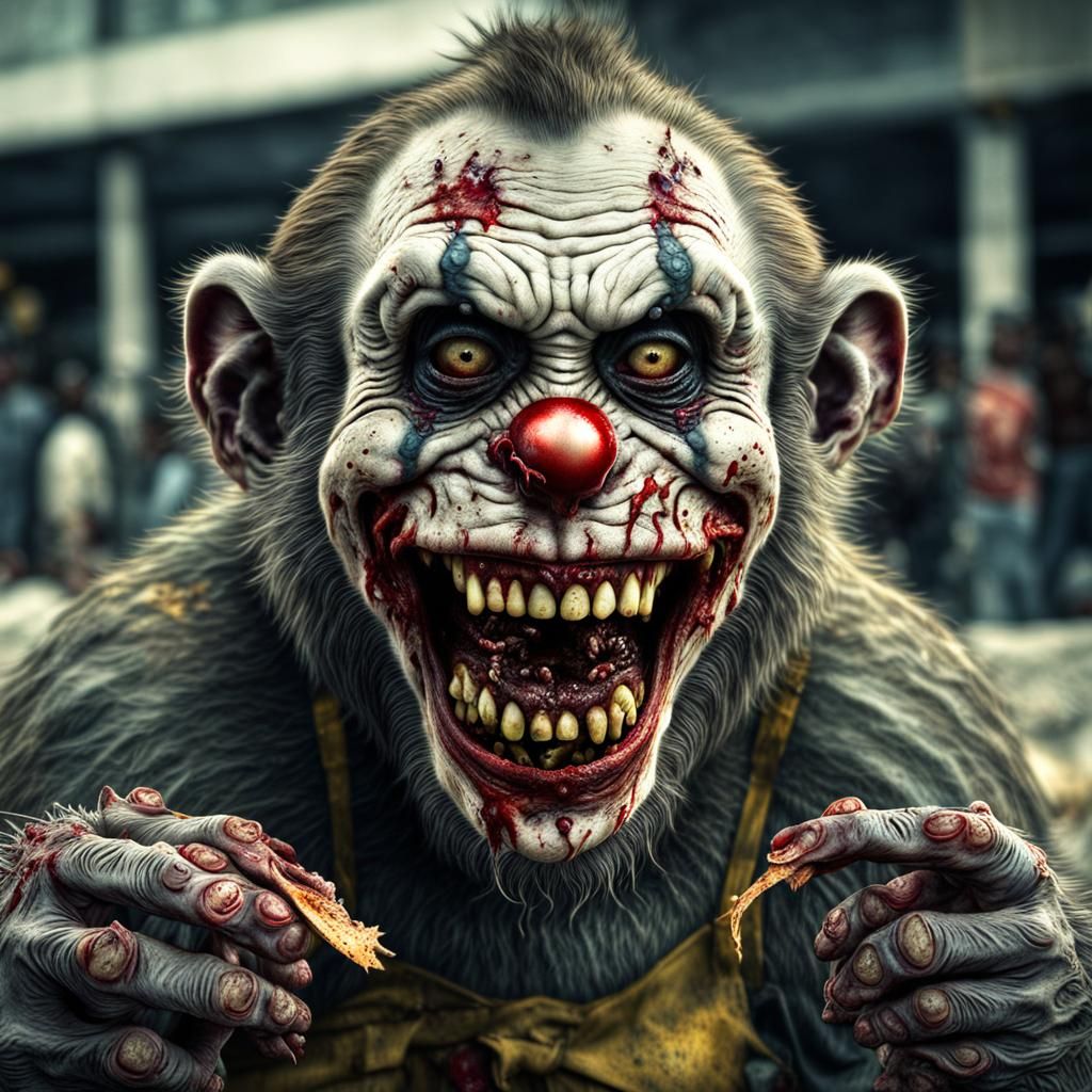 Hyperrealistic Zombie Monkey Clown Feast