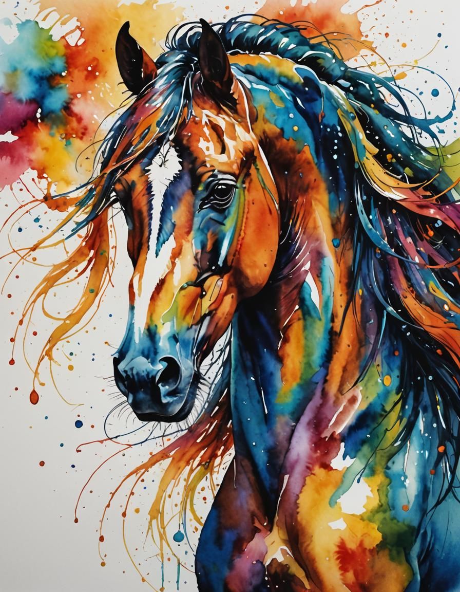 Elegant Horse in Abstract Watercolor Anime Style