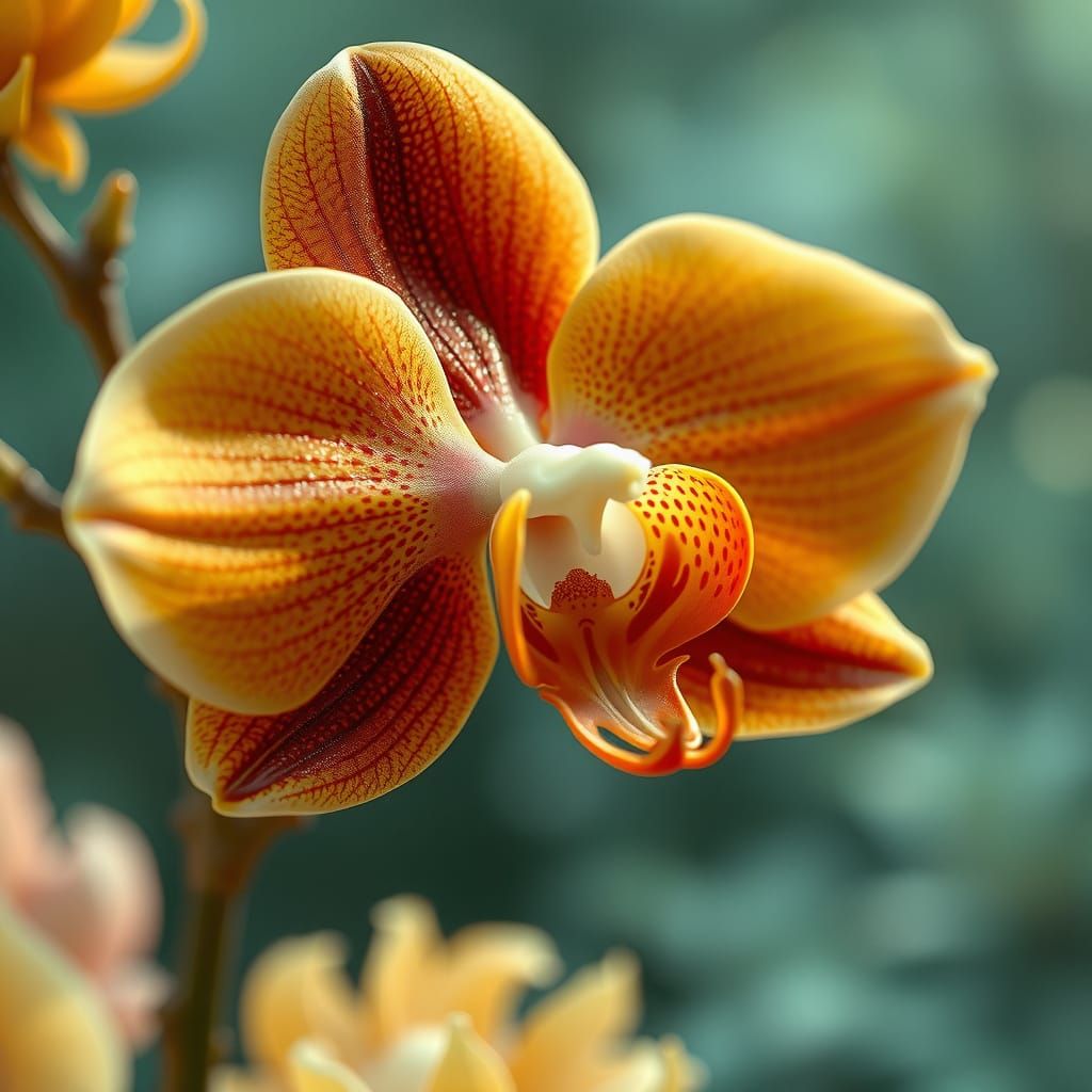 Mechanical Orchid in Dreamlike Biomechanical Landscape